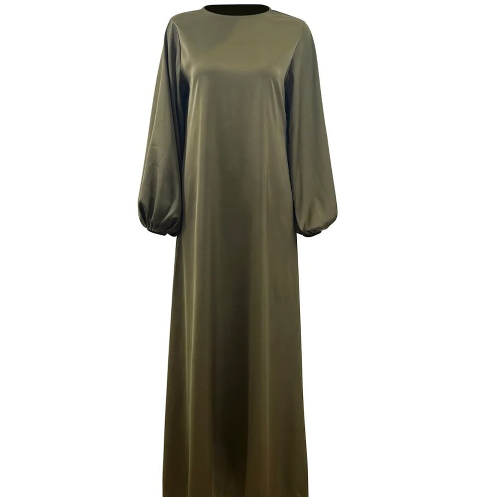 Silky Satin Maxi Olive Dress